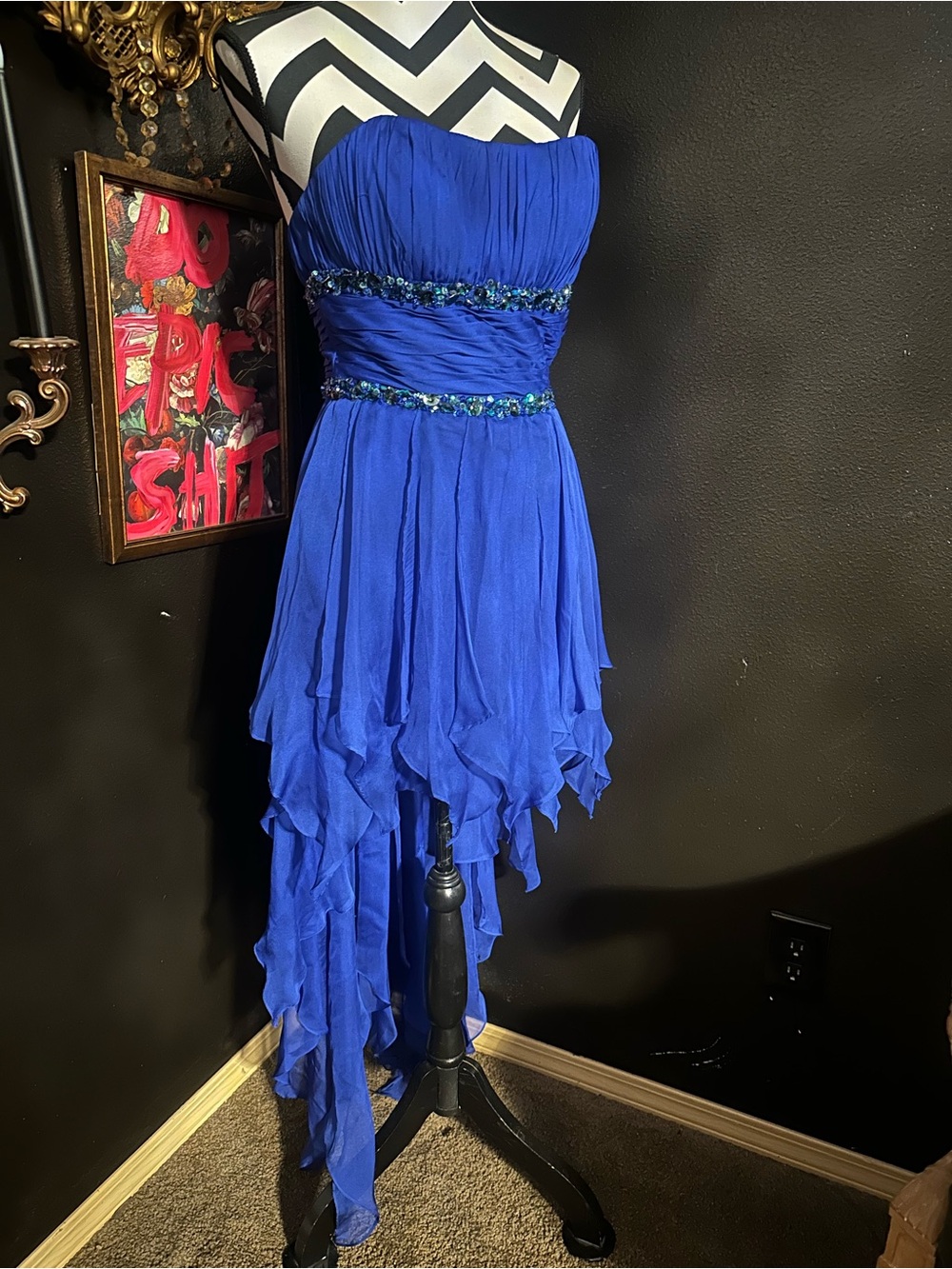 Cache Royal Blue Beaded High-Low Dress